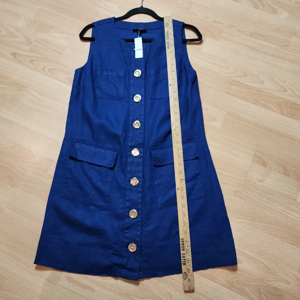 NWT J. Crew‎ 100% Linen Blue Sleeveless Button Shift Mini Dress Size XS - Picture 9 of 15